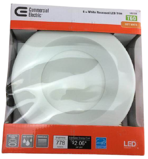 Commercial Lighting 6 inch White Integrated LED Recessed Trim with Changeable Trim Ring Damaged Box