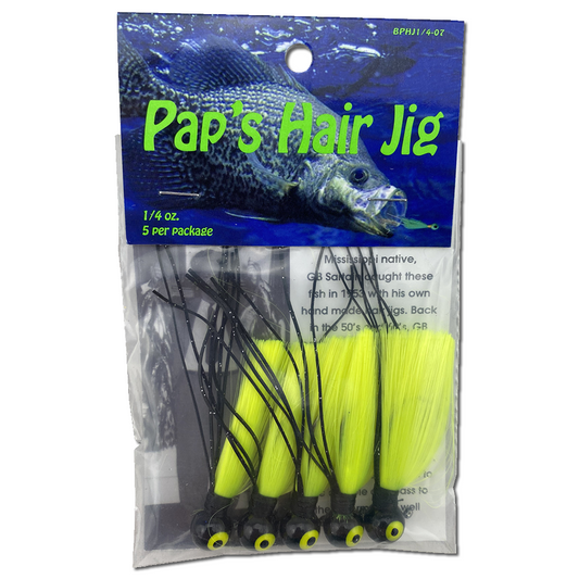 Paps Hair Jig 5 Pack Black Head Yellow Tail