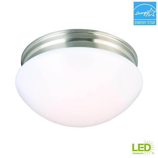 9 in. 60-Watt Equivalent Brushed Nickel Integrated LED Mushroom Flush Mount with White Acrylic Shade Damaged Box-Lighting-Tool Mart Inc.
