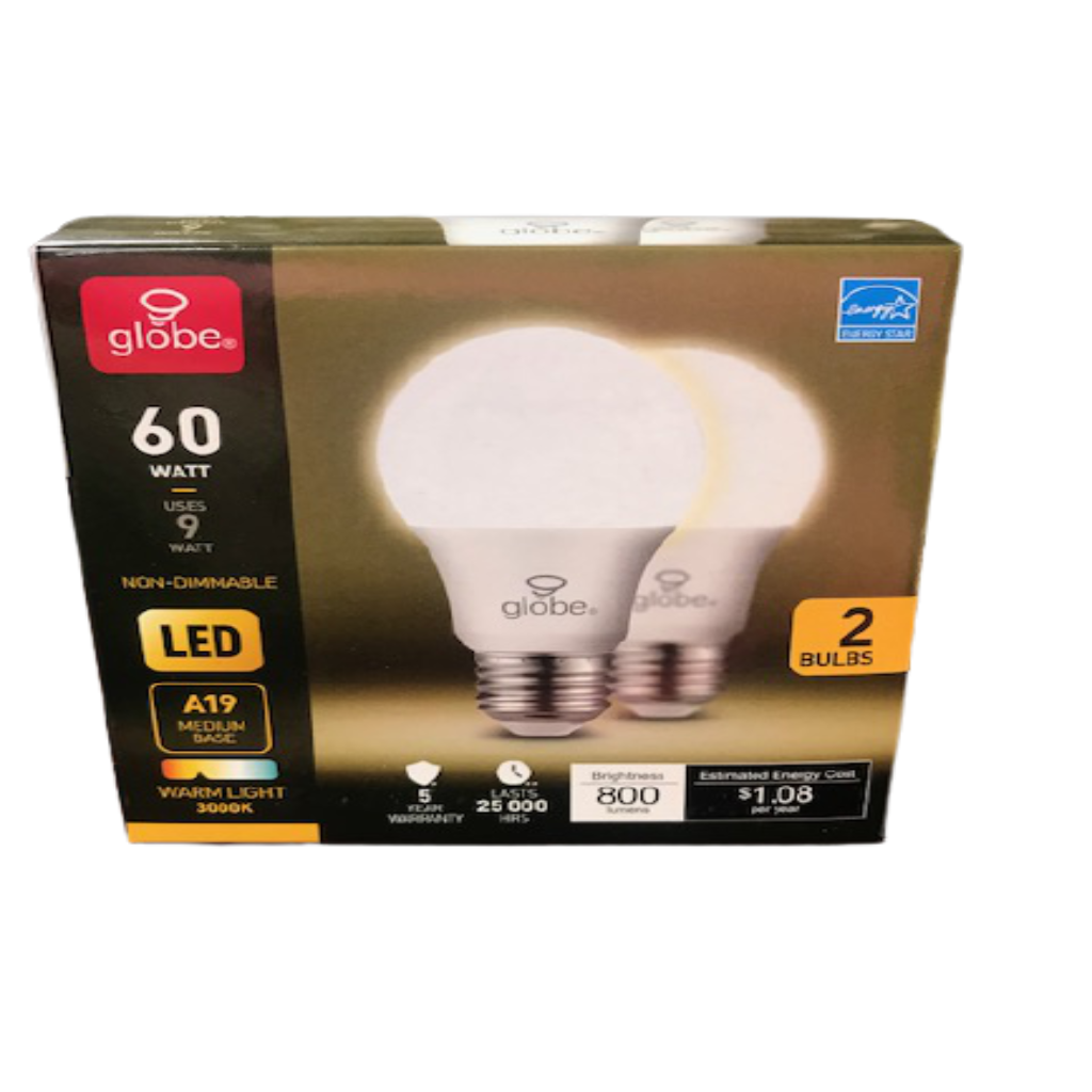 Globe LED 60 Watt Light Bulbs 2 Pack