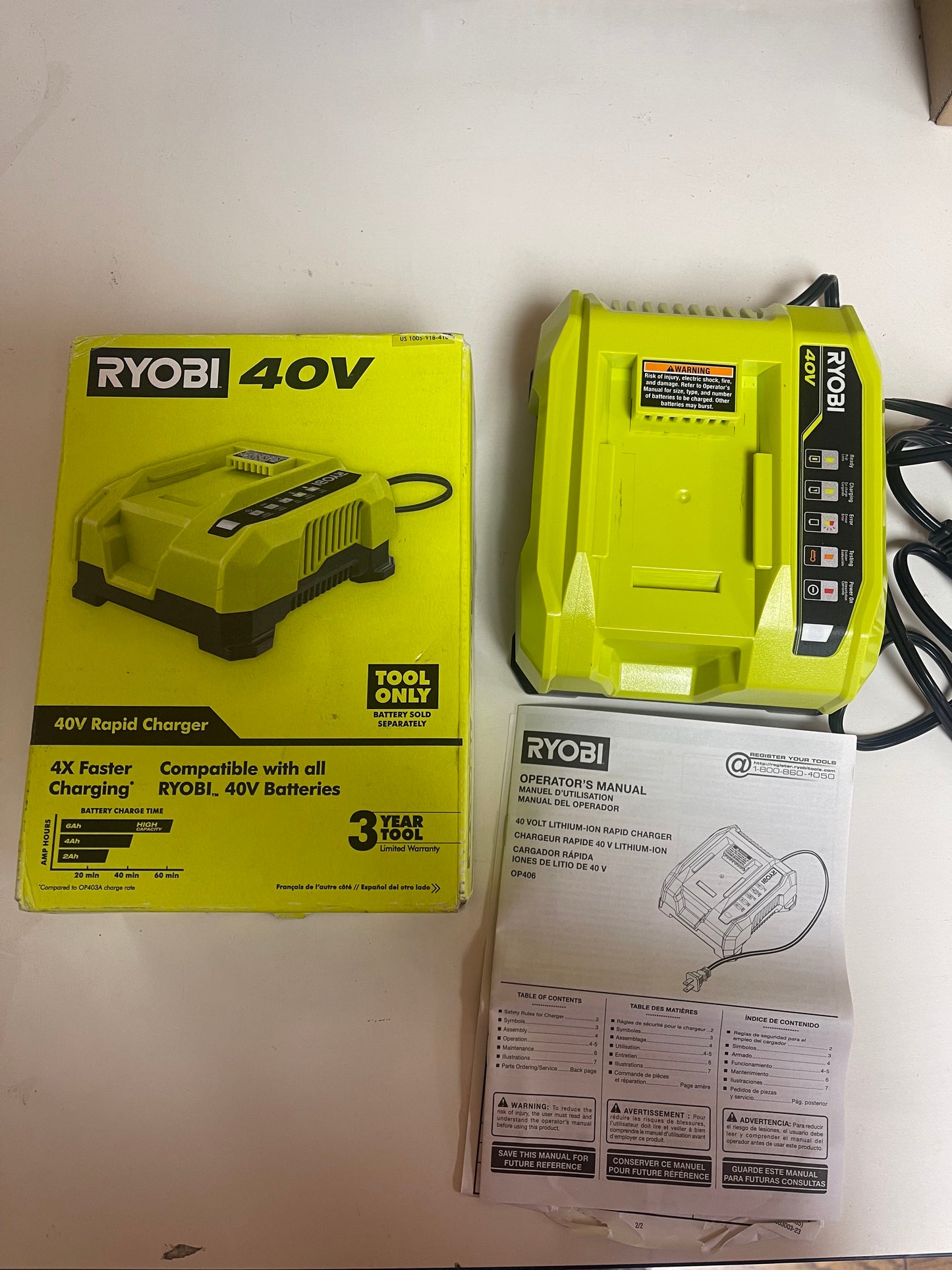 Ryobi 40 Volt Rapid Charger Damaged Box