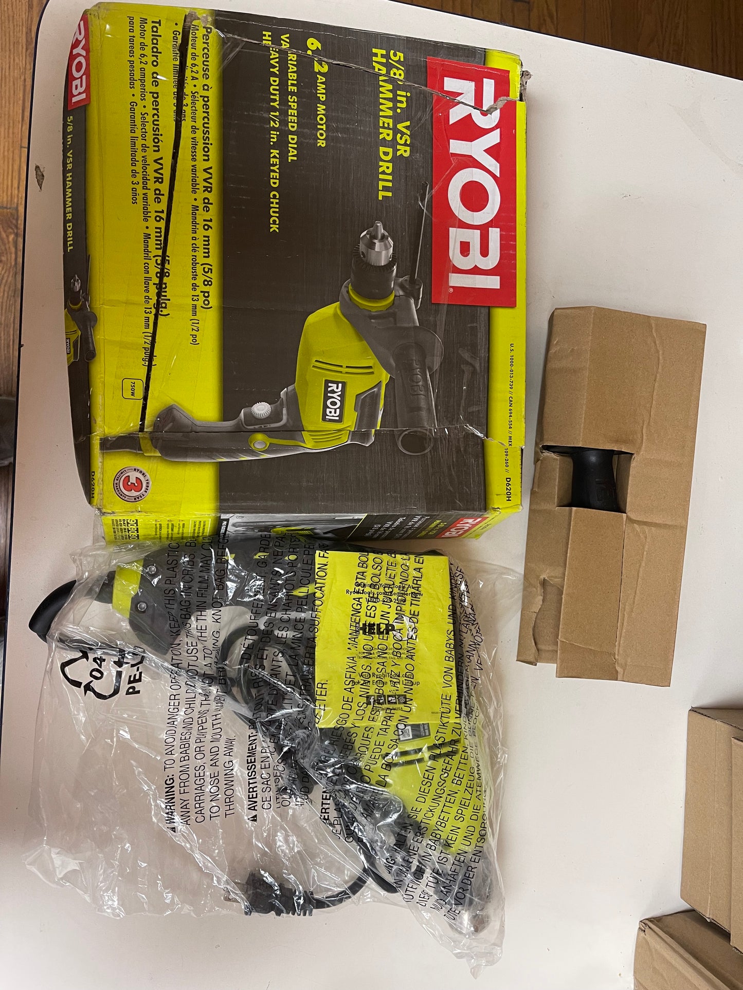 Ryobi 5/8in VSR 6.2 Amp Hammer Drill Damaged Box (Tool Only)