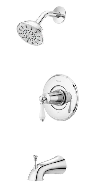 Pfister Courant Single Handle 1 Spray Tub and Shower Faucet with White Ceramic Lever Handle in Polished Chrome *Damaged Box*