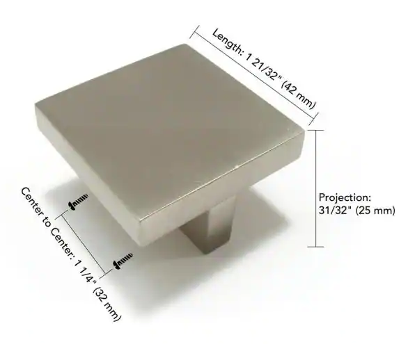 Richelieu Hardware 1 21/32 in x 1 21/32 in 42 mm x 42 mm Brushed Nickel Contemporary Metal Cabinet Knob