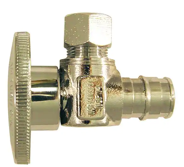 Apollo 1/2 inch Chrome Plated Brass PEX-A Expansion Barb x 3/8 inch Compression Quarter Turn Angle Stop Valve