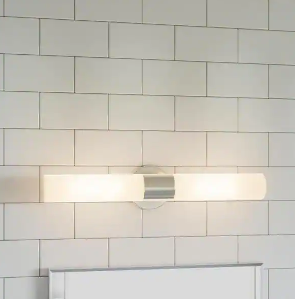 Hampton Bay Arla 2 Light Brushed Nickel Vanity Light with Tube Etched Glass