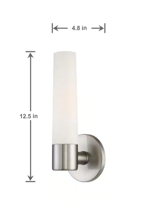 Hampton Bay Arla 1 Light Brushed Nickel Sconce with Tube Etched Glass