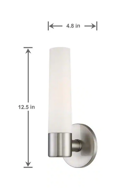 Hampton Bay Arla 1 Light Brushed Nickel  Sconce with Tube Etched Glass