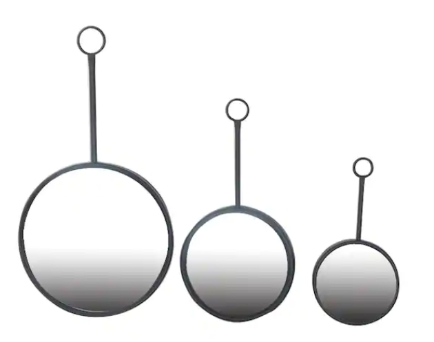 Home Decorators Collection Medium Round Black Metal Industrial Accent Mirror Set of 3