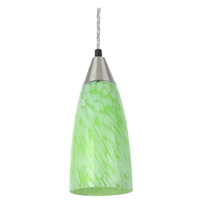 Aspen Creative 1-Light Satin Nickel Pendant with Green Art Glass Shade Damaged Box