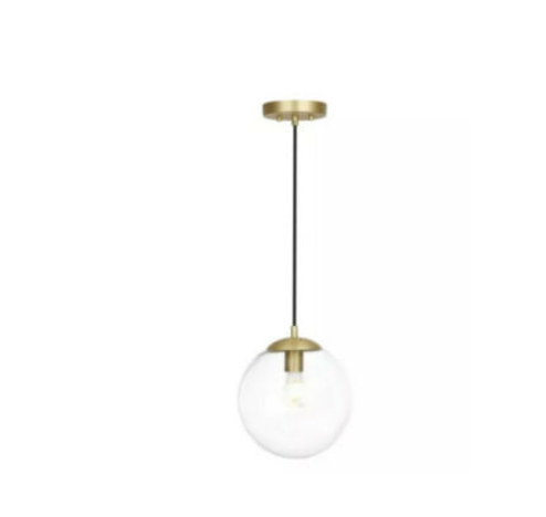 Light Society Zeno 1 Light Clear Brass Globe Pendant with Glass