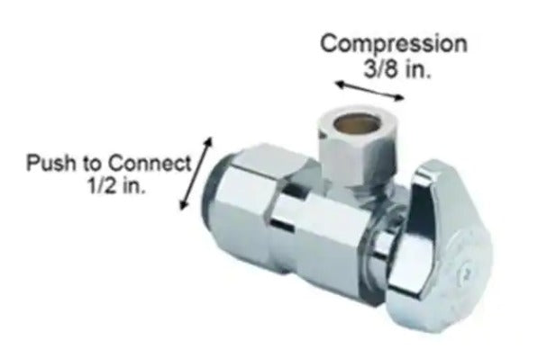 BrassCraft 1/2 in. Push Connect Inlet x 3/8 in. Compression Outlet 1/4-Turn Angle Valve *DAMAGED BOX*