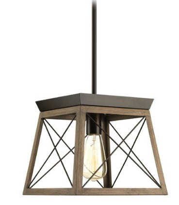 Progress Lighting Briarwood Antique Bronze with Faux-Painted Wood Pendant Light *Damaged Box*