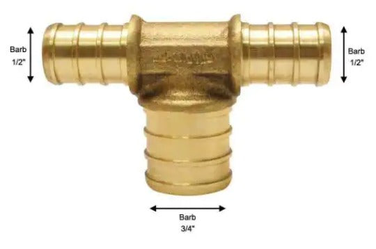 Apollo 1/2 in. x 1/2 in. x 3/4 in. Brass PEX Barb Reducing Tee *DAMAGED BOX*