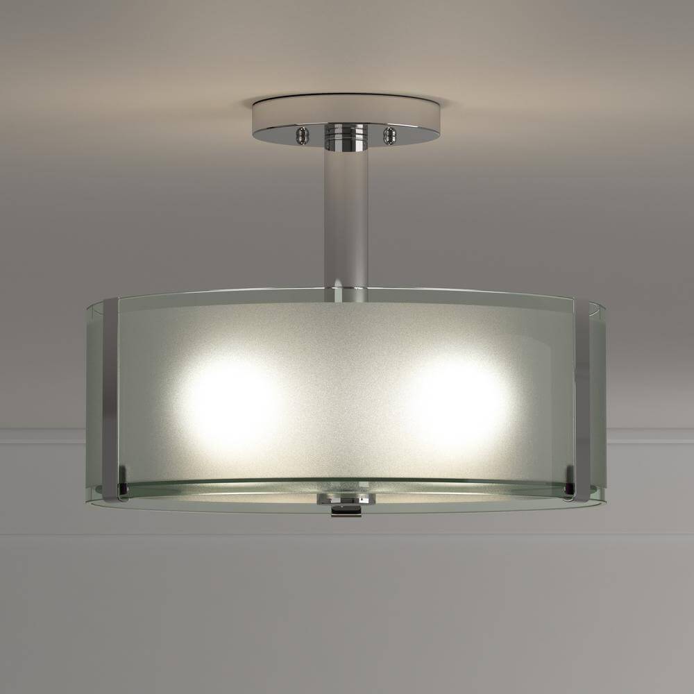 Bourland 14 in. 3-Light Polished Chrome Semi-Flush Mount with Glass Drum Shade Damaged Box-Lighting-Tool Mart Inc.