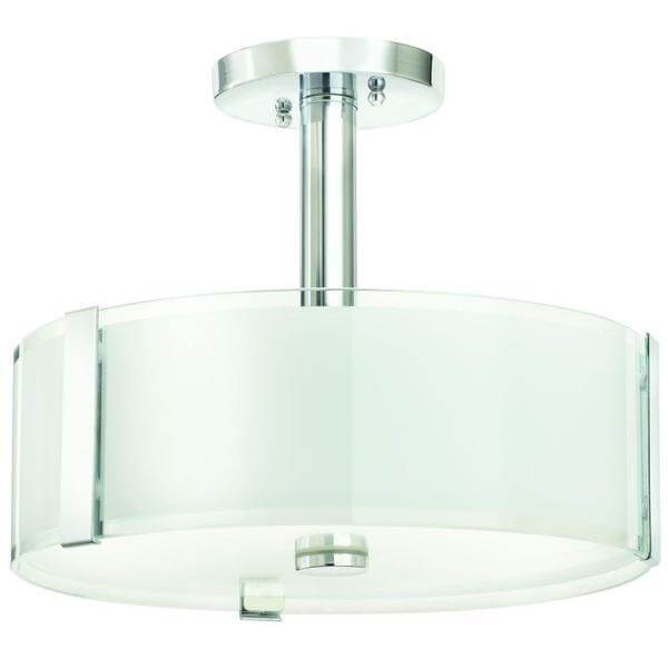 Bourland 14 in. 3-Light Polished Chrome Semi-Flush Mount with Glass Drum Shade Damaged Box-Lighting-Tool Mart Inc.