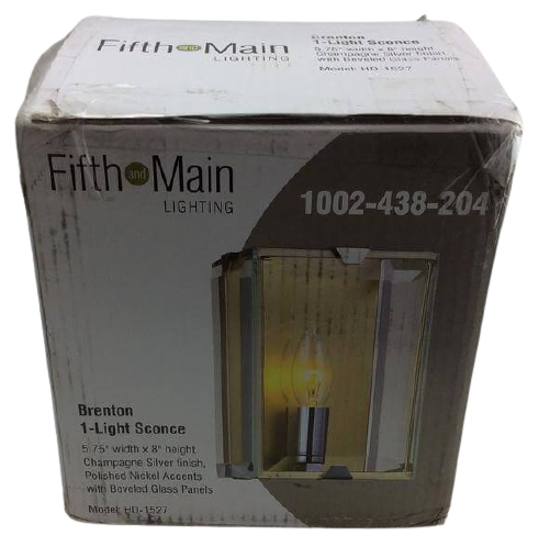 Fifth And Main Lighting Brenton 1 Light Champagne Silver Sconce with Beveled Glass Panels Damaged Box