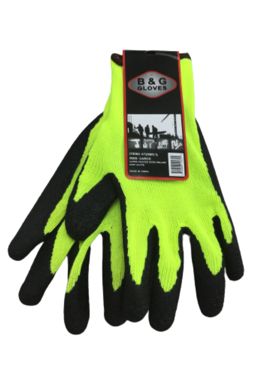 B&G Yellow Neon And Black Knit Work Gloves