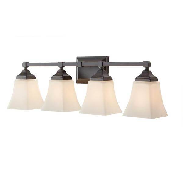 Delancy 4-Light Distressed Bronze Sconce with White Frosted Glass Shades Damaged box-vanity lights-Tool Mart Inc.