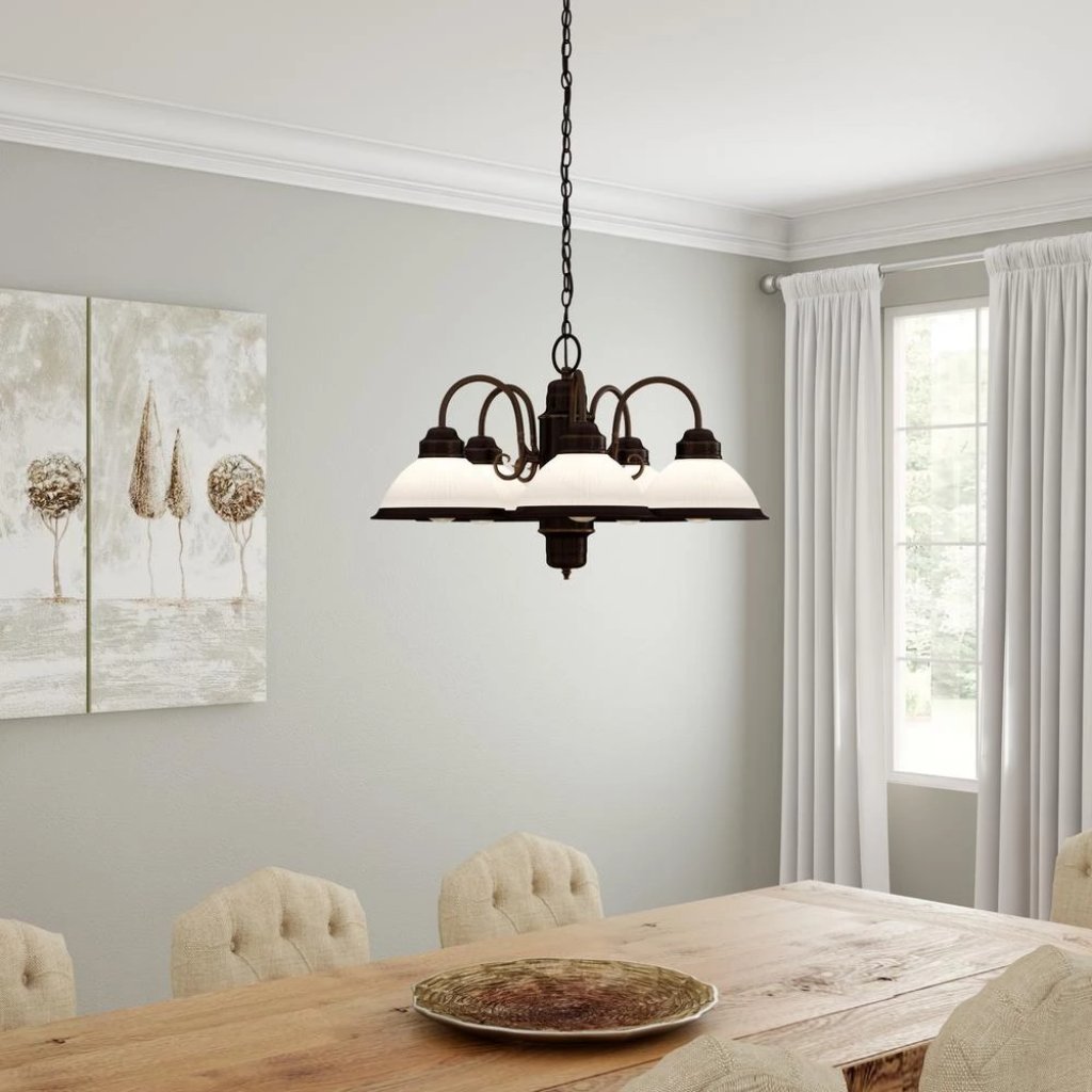 Hampton Bay Halophane 5-Light Oil Rubbed Bronze Chandelier with Frosted Ribbed Glass Shades Damaged Box-light-Tool Mart Inc.