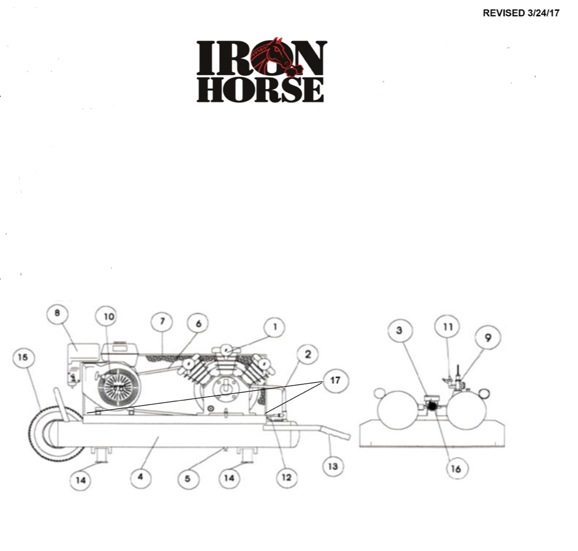 Iron Horse 6 Horse Power 10 Gallon Air Compressor Wheelbarrow-iron horse air compressors-Tool Mart Inc.