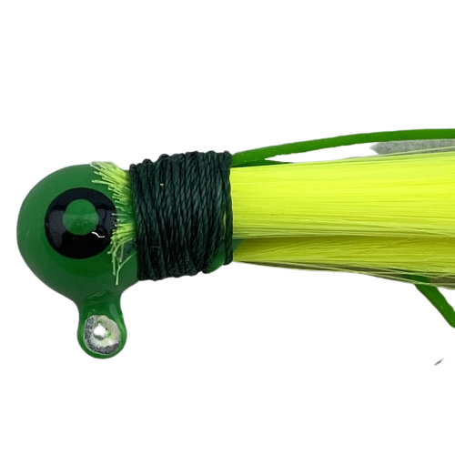 Paps Hair Jig 5 Pack  Green Head Yellow Tail