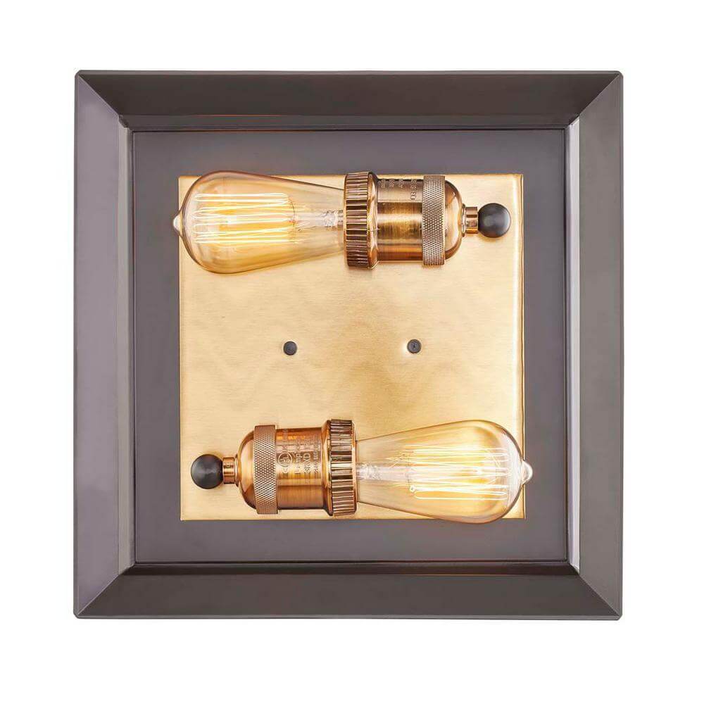 Walden Forge 11.5 in. 2-Light Matte Black Frame Flush Mount with Antique Brass Sockets Damaged Box-Lighting-Tool Mart Inc.