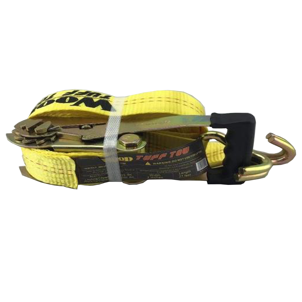 Wood Tuff 2 Inches x 27 Feet Ratchet Tie Downs- Flat & J Hooks-tie downs, chains, & straps-Tool Mart Inc.