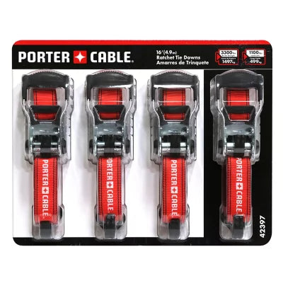 Porter Cable 1.5 Inch By 16 Foot Rachet Tie Down Set 4 Pack