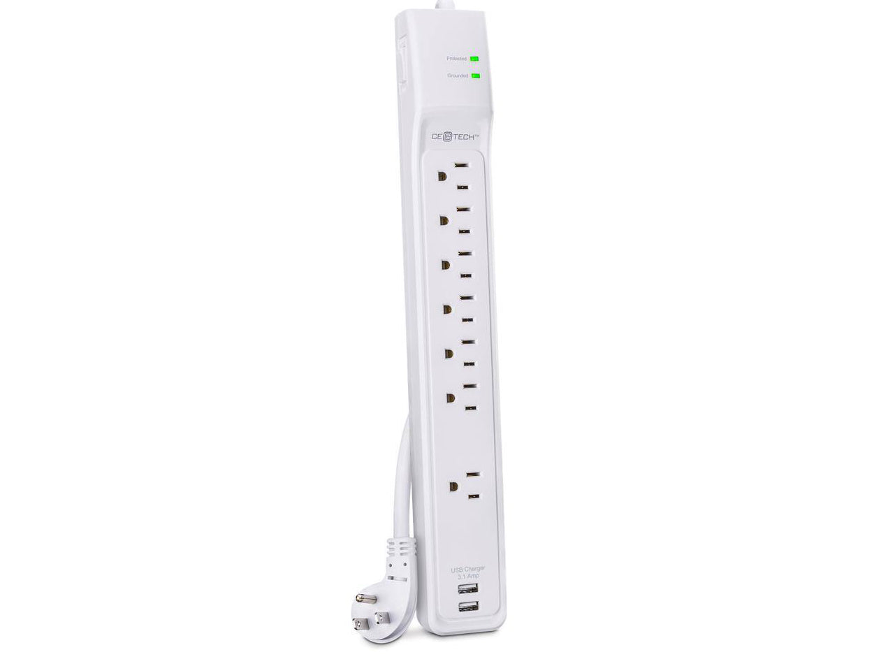 CE TECH 6 ft. 7-Outlet Surge Protector with USB, White - Damaged Box