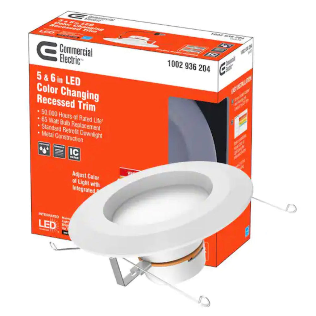 Commercial Electric 5/6 in. New Construction or Remodel Matte White Dimmable LED Recessed Trim with Adjustable Color Changing Technology - Damaged Box