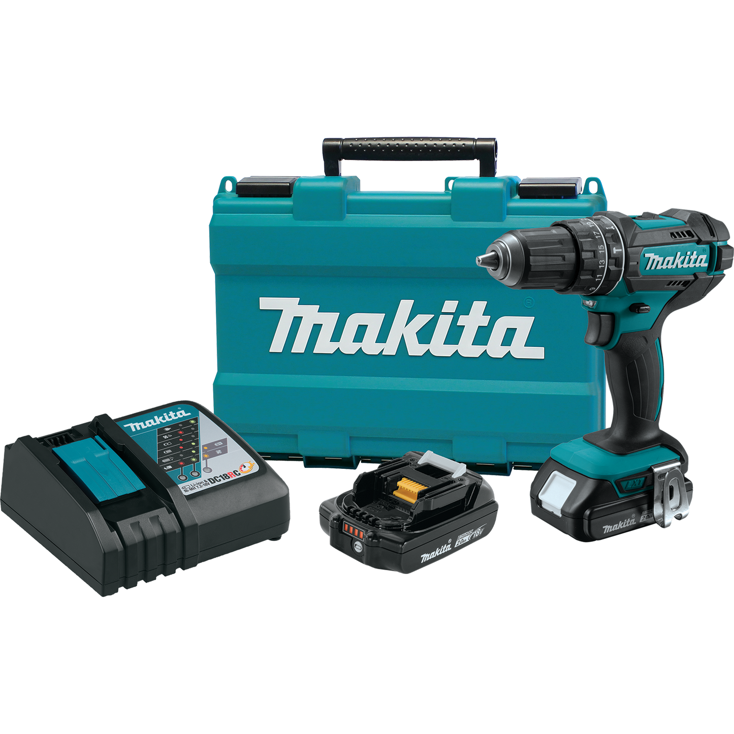 Makita 18 Volt LXT Lithium Ion Compact Cordless 1/2 Inch Hammer Driver Drill Kit (2.0Ah) Factory Serviced