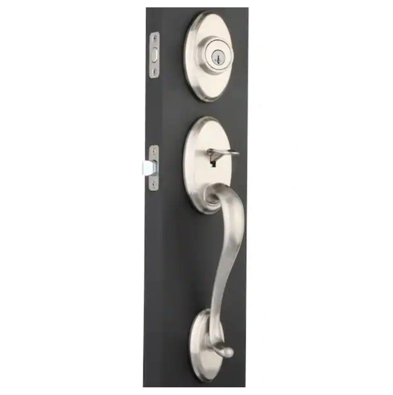 Kwikset Shelburne Satin Nickel Single Cylinder Door Handleset with Tustin Door Handle Featuring SmartKey Security Damaged Box