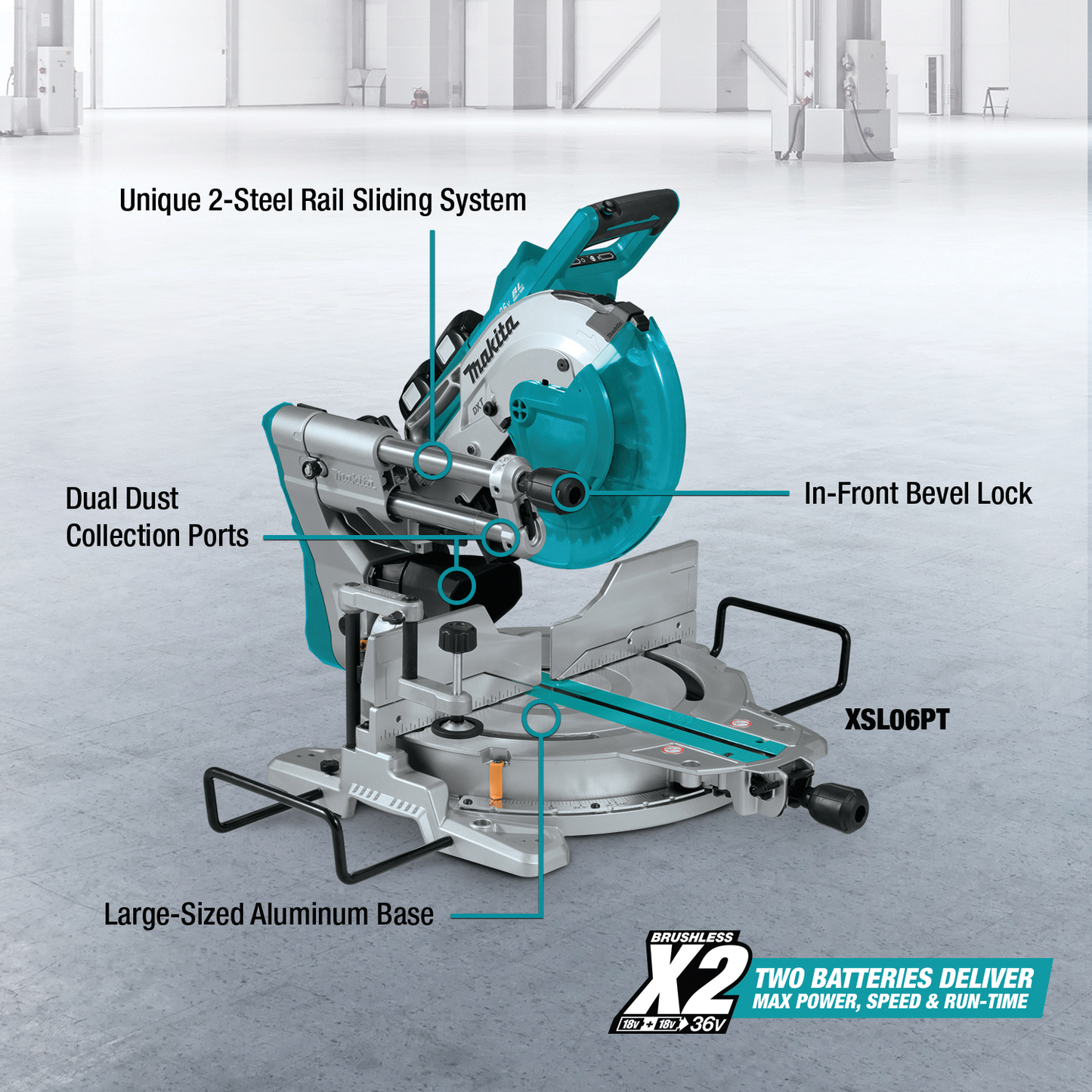 Makita 36 Volt LXT Brushless 10 Inch Dual Bevel Sliding Compound Miter Saw With Laser Kit Factory Serviced