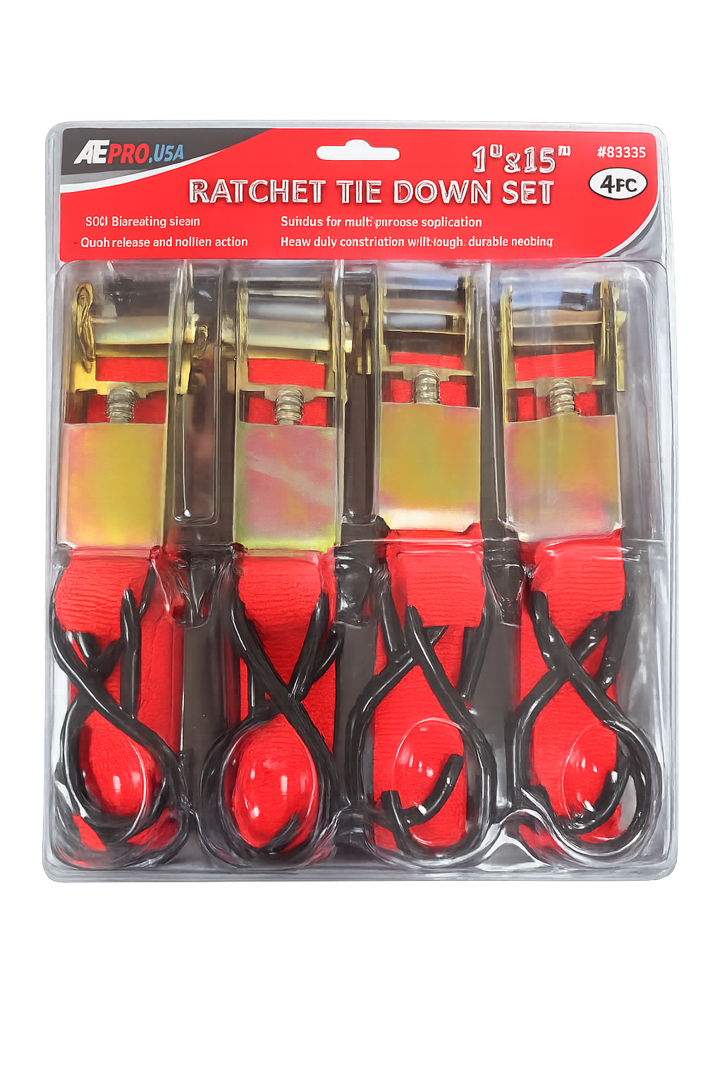 4 pc Ratchet Tie Downs 1"x15"