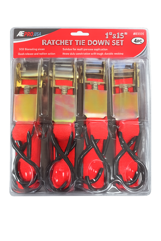 4 pc Ratchet Tie Downs 1"x15"