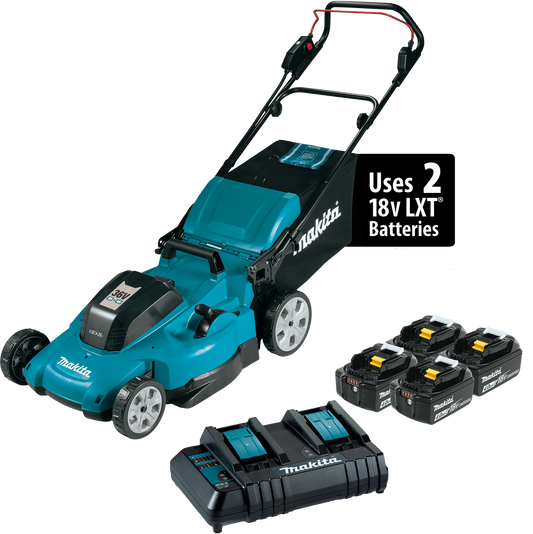 Makita 18V X2 36 Volt LXT 21in Lawn Mower Kit with 4 Batteries 4Ah Factory Serviced