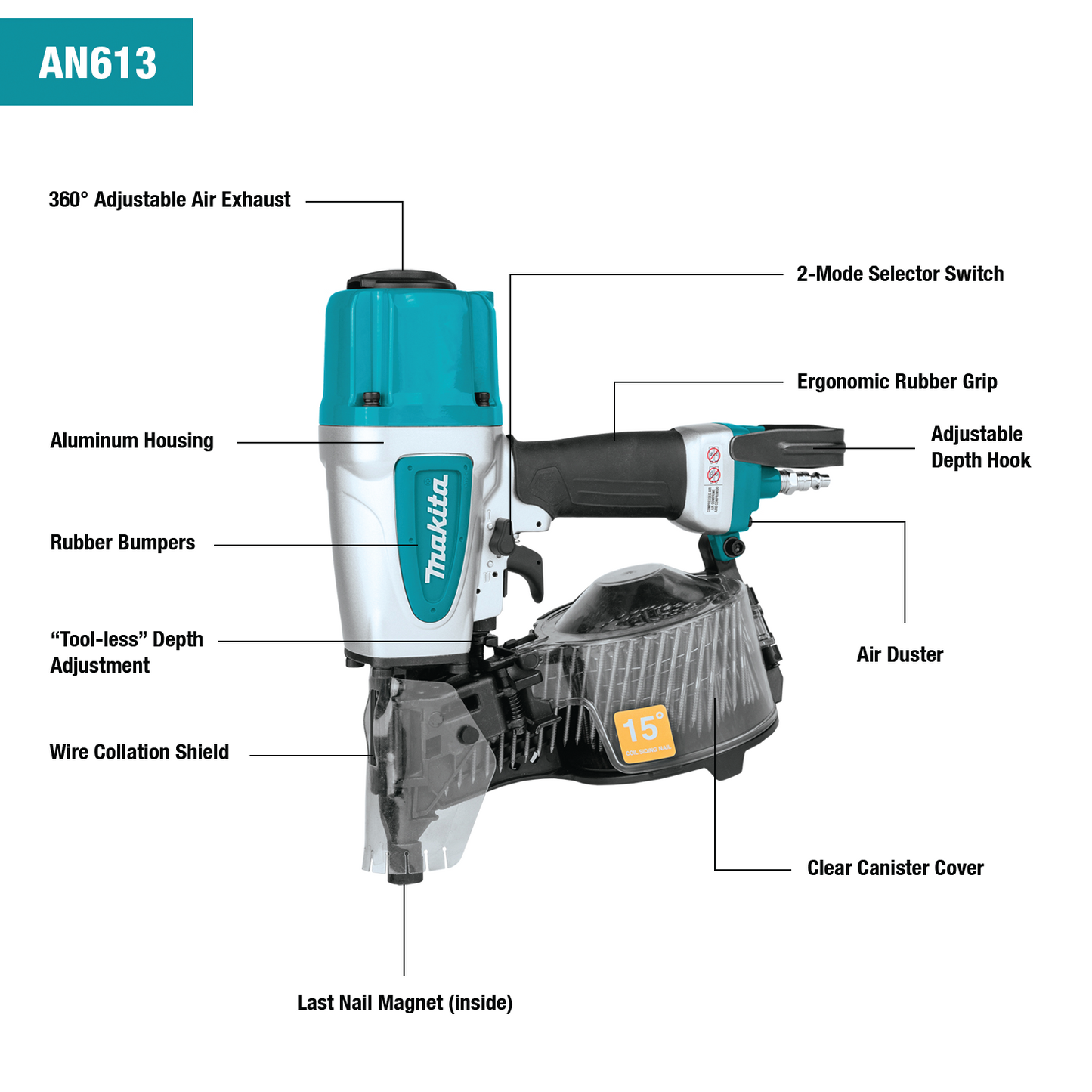 Makita 15 Degree 2 1/2 In Siding Coil Nailer Factory Serviced