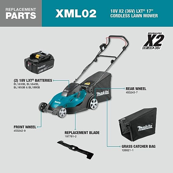 Makita 18 Volt X2 (36V) Lithium Ion Cordless 17 Inch Lawn Mower Factory Serviced (Tool Only)