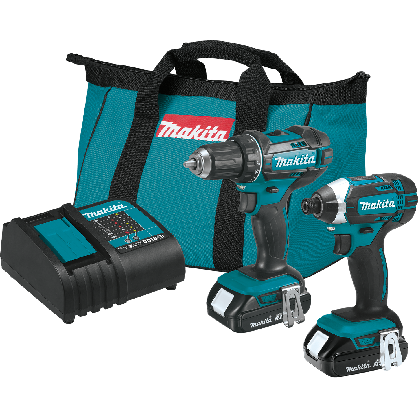 Makita 18 Volt LXT Lithium Ion Compact Cordless 2 Piece Combo Kit Factory Serviced OUT OF STOCK 8-25-23