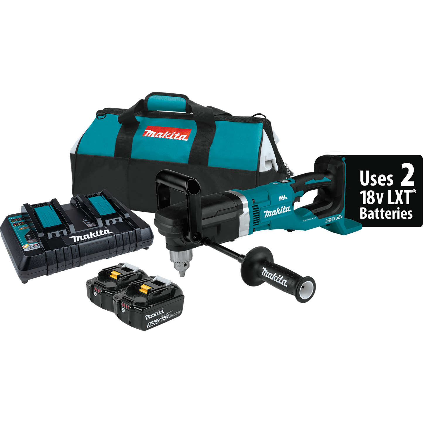 Makita 36 Volt LXT 18 Volt X 2 Right Angle Grinder Drill Kit Factory Serviced