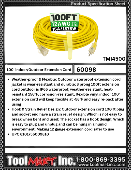 60098-1WFT 100' 12/3 Extension Cord w/Lighted End