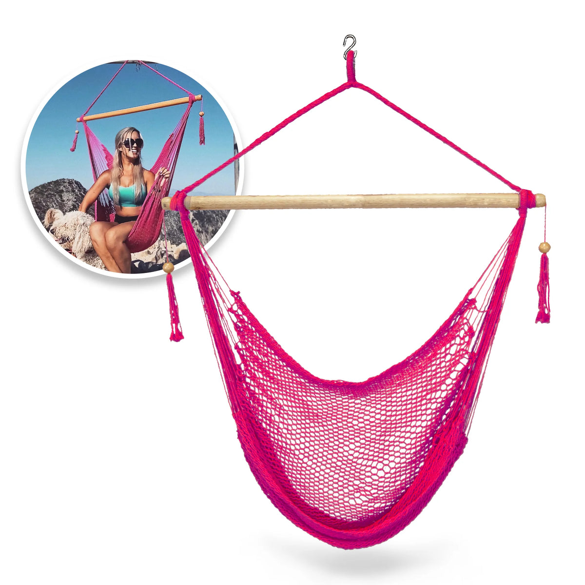 BHC412-PK Pink Island Rope Hammock Chair