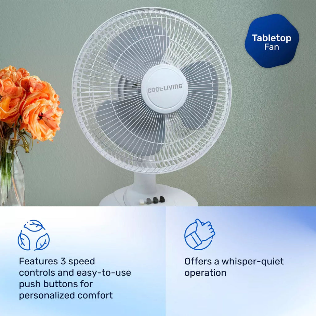 Cool Living 3 Speed Oscillating 12 Inch White Table Fan