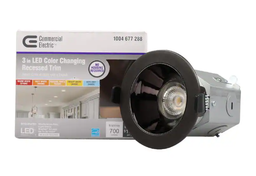 Commercial Electric 3 in. New Construction or Remodel Dark Bronze Canless Integrated LED Recessed Light Kit with Color Changing Technology DAMAGED BOX