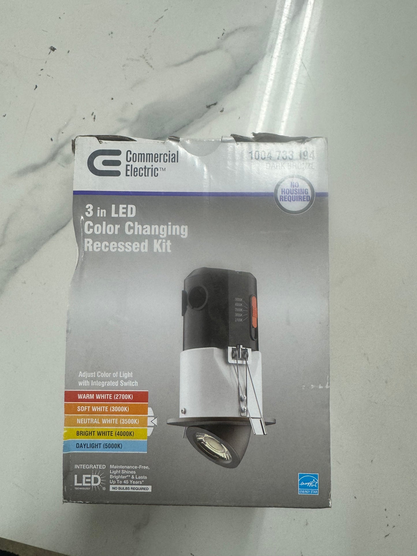 Commercial Electric 3 Inch LED Color Changing Recessed Kit Dark Bronze Damaged Box