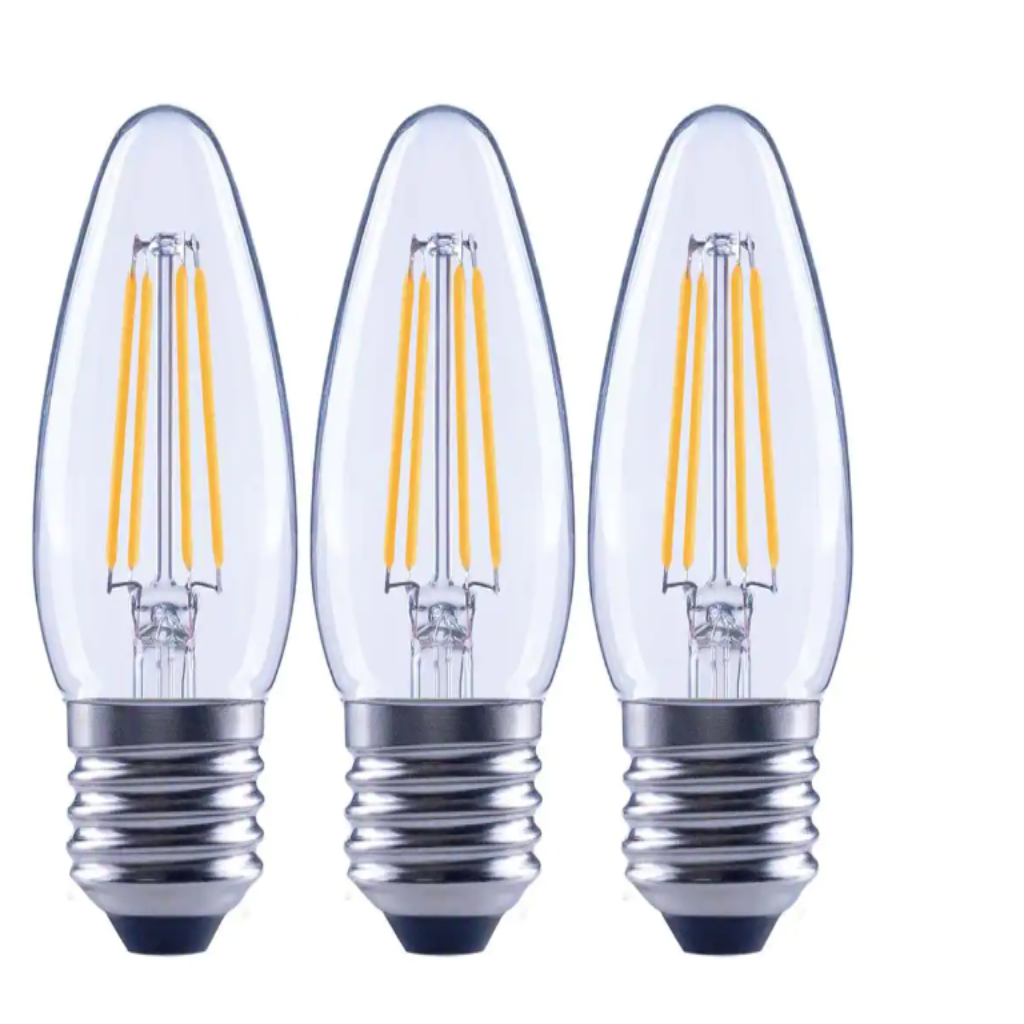 EcoSmart 60- -Watt Equivalent B11 Dimmable Blunt Tip Candle Clear Glass Edison Filament LED Light Bulb Soft White 3 Pack DAMAGED BOX