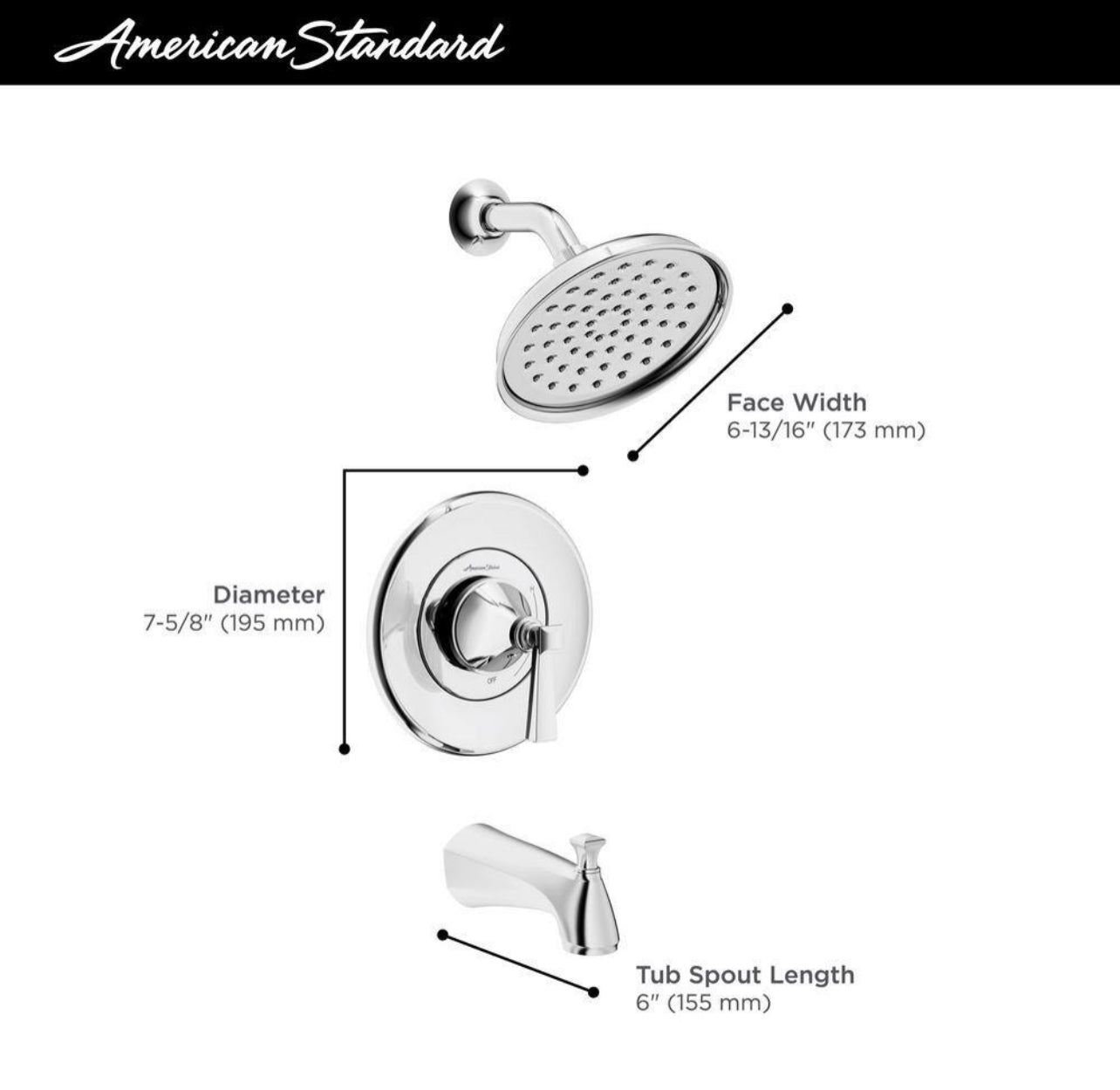 American Standard Rumson Single Handle 1 Spray Tub and Shower Faucet with 1.8 GPM in Polished Chrome Valve Included Damaged Box