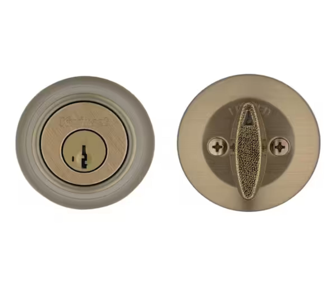 Kwikset Antique Brass Single Cylinder Deadbolt featuring SmartKey Security with Microban Antimicrobial Technology