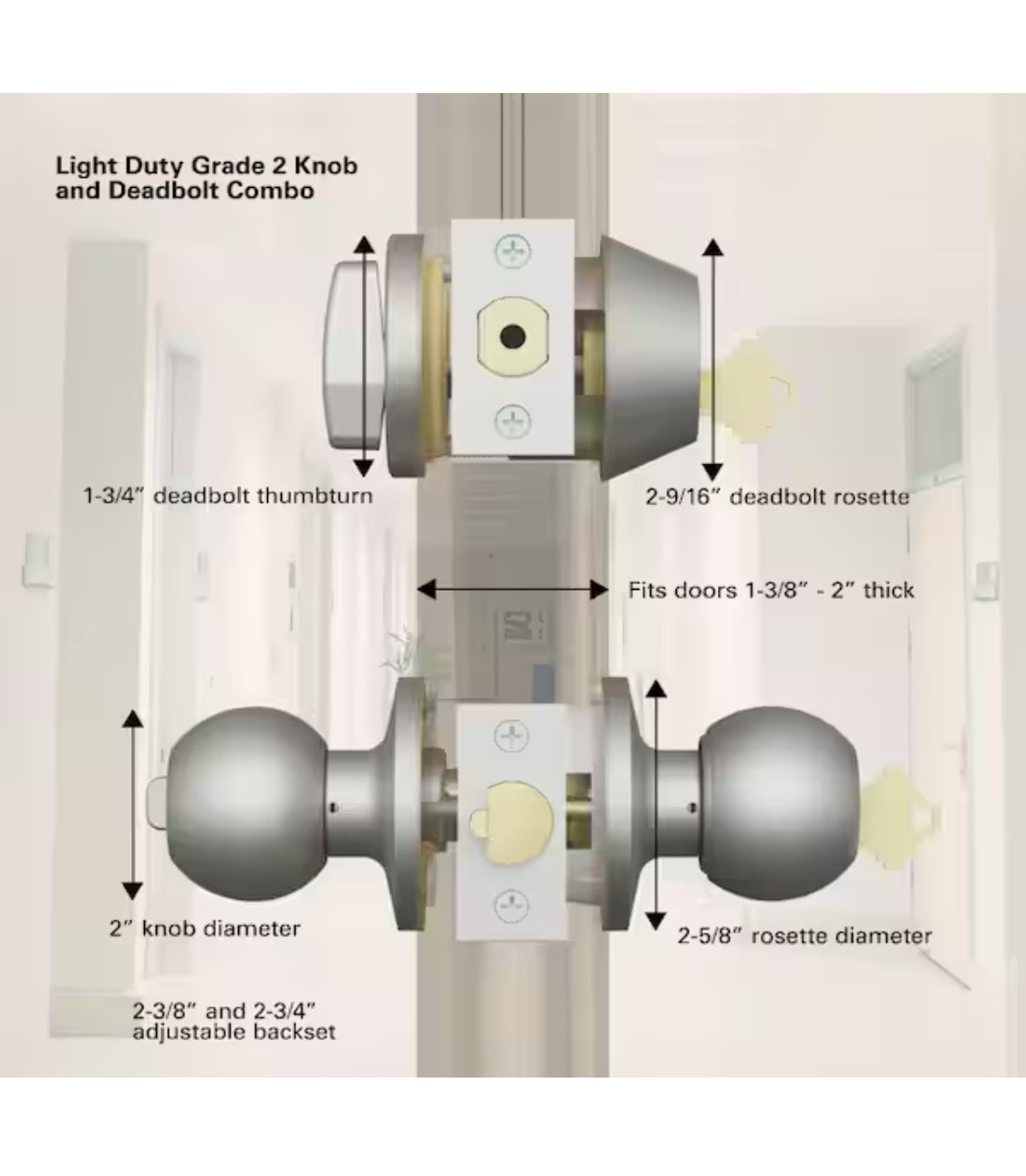 Universal Hardware Universal Hardware Light Duty Commercial ANSI Grade 2 Entry Knob and Deadbolt UL 3-Hr Fire, Keyed Alike Satin Chrome